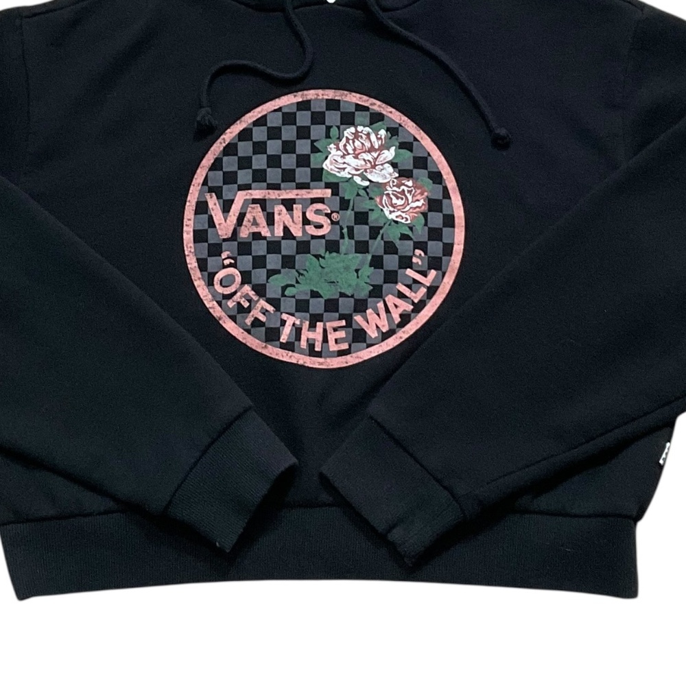 Vans Off The Wall Cropped Hoodie Black Floral Checkerboard Logo Medium - Picture 7 of 7
